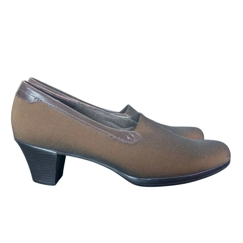 Munro American Brown Stretch Fabric Slip On Heels Size 8 1/2 M
